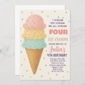 Bewerkbare Ice Cream verjaardagsuitnodiging Kaart (Voorkant / Achterkant)