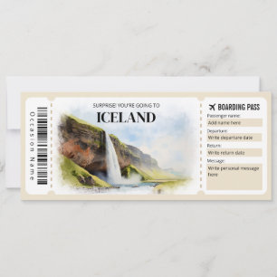 Bewerkbare IJsland Boarding Pass Vliegticket Kaart
