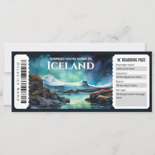 Bewerkbare IJsland Boarding Pass Vliegticket Kaart