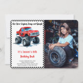 Bewerkbare jongen Monster Truck Verjaardag Foto Kaart (Voorkant)