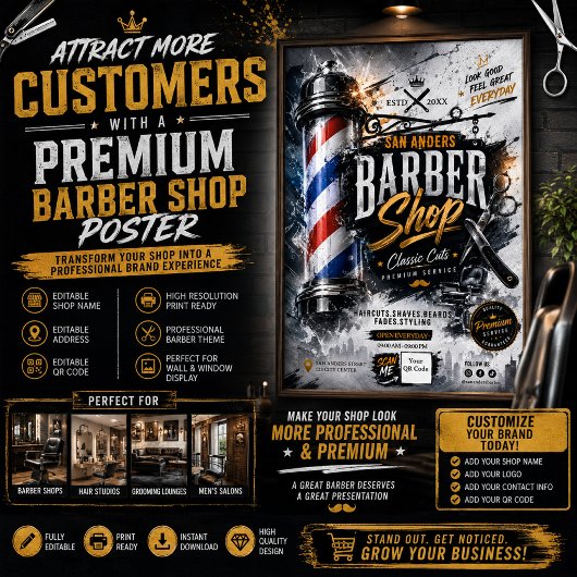Bewerkbare Kapper Poster | Kapper Muur Bord