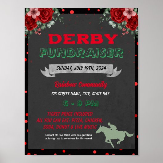 Bewerkbare Kentucky Derby dag fondsenwerving Poster (Voorkant)