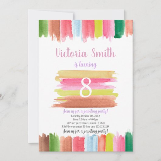 Bewerkbare Kinder Art Party Kaart met Bold Age Des (Voorkant)