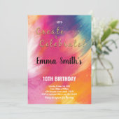 Bewerkbare Kinder Art Party Kaart met Rainbow Spla (Staand voorkant)