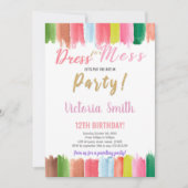 Bewerkbare Kinder Art Party Kaart met Rainbow Spla (Voorkant)