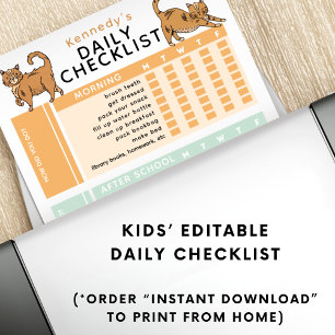 Bewerkbare Kinder Dagelijkse Taakkarwei Checklist Poster