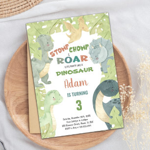 Bewerkbare Kinder Party Kaart met T-Rex & Oerwoud