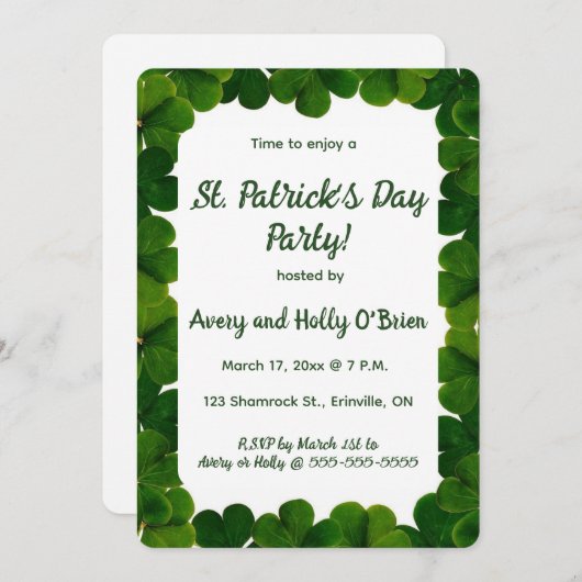 Bewerkbare Klaver St. Patrick's Day Feestje Kaart (Voorkant / Achterkant)