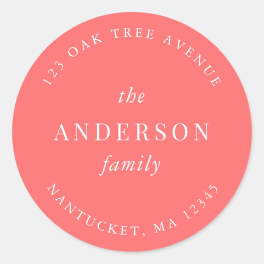 Bewerkbare kleur Achternaam Retouradres Modern Ronde Sticker (Voorkant)