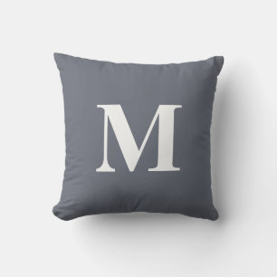 Bewerkbare Kleur Blauw Witte Monogram Initiaal Buitenkussen