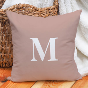 Bewerkbare kleur Blush Pink White Monogram Kussen