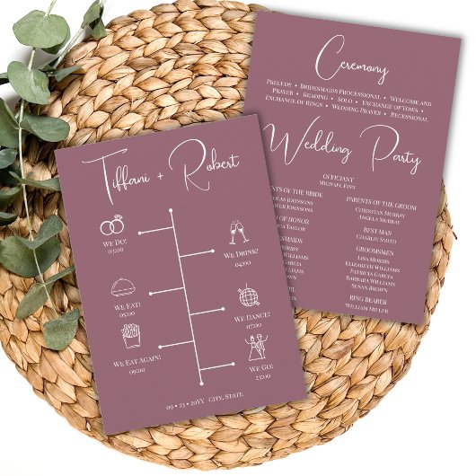 Bewerkbare kleur Dusty Pink Wedding Tijdlijn Programma