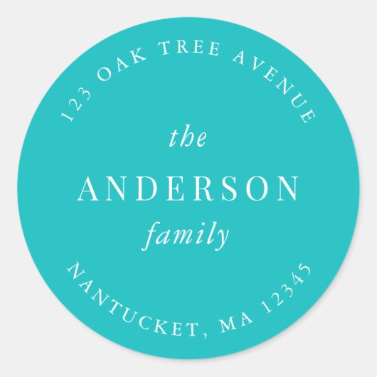 Bewerkbare Kleur Familienaam Retouradres Modern Ronde Sticker (Voorkant)