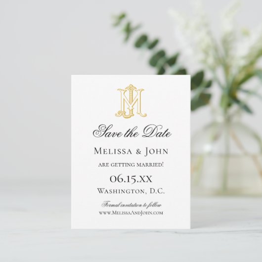 BEWERKBARE KLEUR JM Monogram of MJ Monogram Save The Date (Staand voorkant)