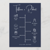 Bewerkbare kleur Navy Blue bruiloft tijdlijn Programma (Voorkant)