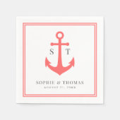 Bewerkbare Kleur Rand Monogram Anker Bruiloft Servet (Voorkant)