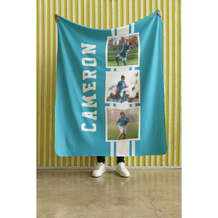 Bewerkbare Kleur Sportief Varsity Wit Strepen Foto Sherpa Deken