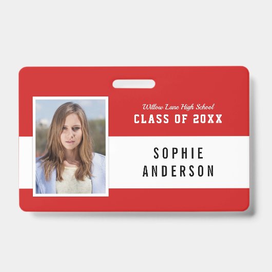 Bewerkbare Kleur Varsity Klasse Reünie Foto Naam Badge (Voorzijde)