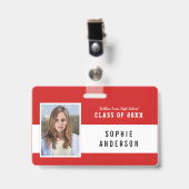 Bewerkbare Kleur Varsity Klasse Reünie Foto Naam Badge (Voorzijde met clip)