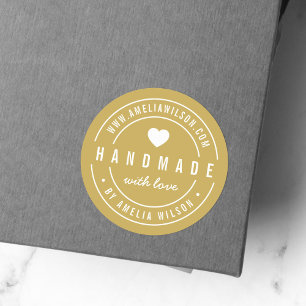 BEWERKBARE Kleur Vet Handgemaakt Met Liefde Hart Ronde Sticker