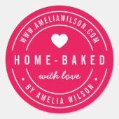 BEWERKBARE Kleur Vet Home-baked Met Liefde Hart Ronde Sticker (Voorkant)