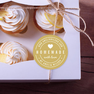 BEWERKBARE Kleur Vet Zelfgemaakt met Liefde Hart Ronde Sticker