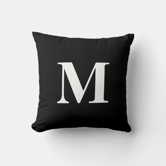 Bewerkbare Kleur Zwart Wit Monogram Kussen (Voorkant)