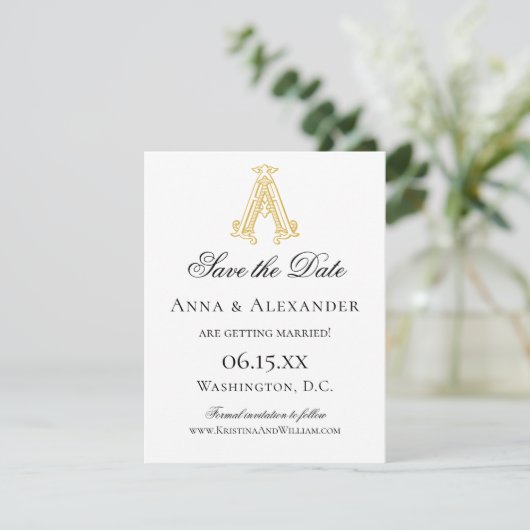 BEWERKBARE KLEUREN AA Monogram AA Crest Save The Date (Staand voorkant)