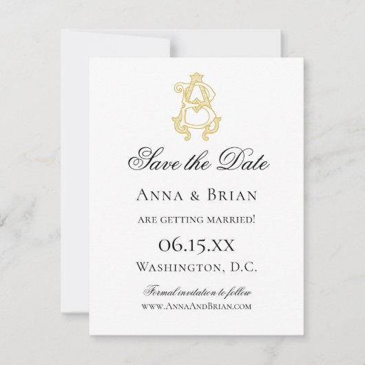 BEWERKBARE KLEUREN AB Monogram BA Monogram Uitnodi Save The Date (Voorkant)