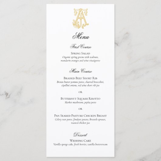 BEWERKBARE KLEUREN AJ Monogram JA Monogram Menu (Voorkant)