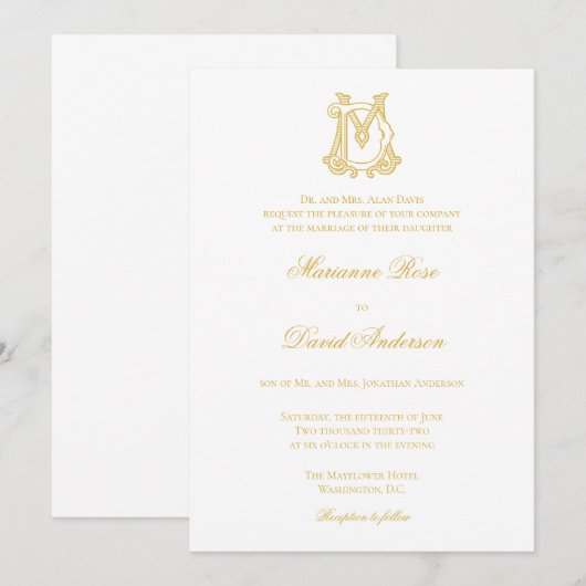 BEWERKBARE KLEUREN DM Monogram MD Logo Invitation Kaart (Voorkant / Achterkant)