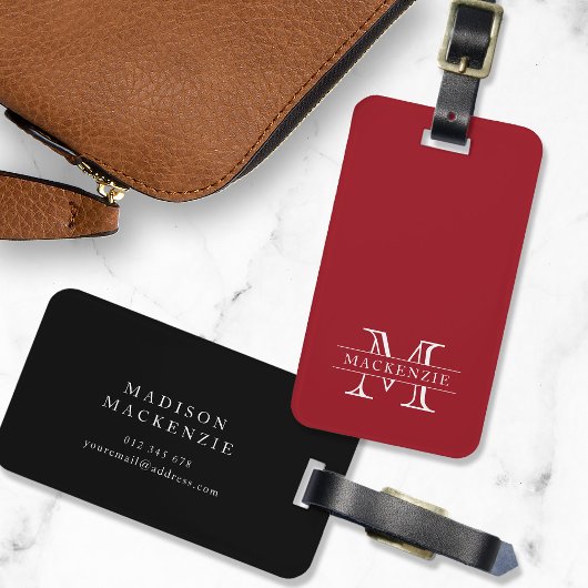 Bewerkbare kleuren Klassieke rand Naam Monogram Bagagelabel