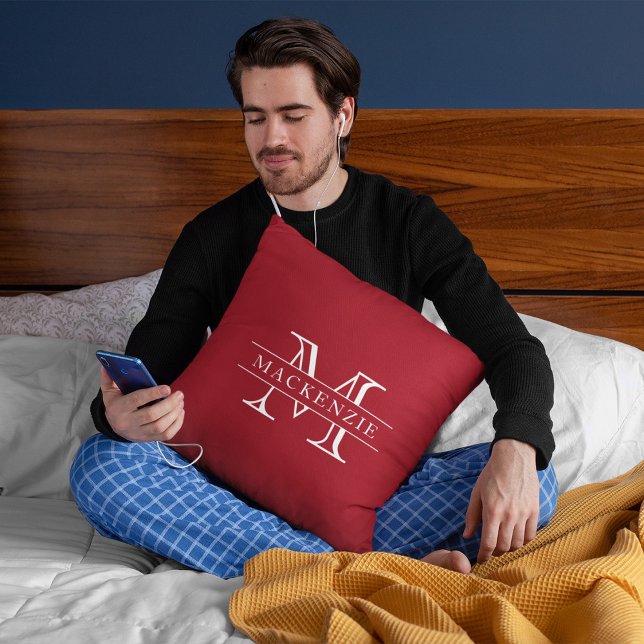 Bewerkbare kleuren Klassieke rand Naam Monogram Kussen (Creator heeft geüpload)