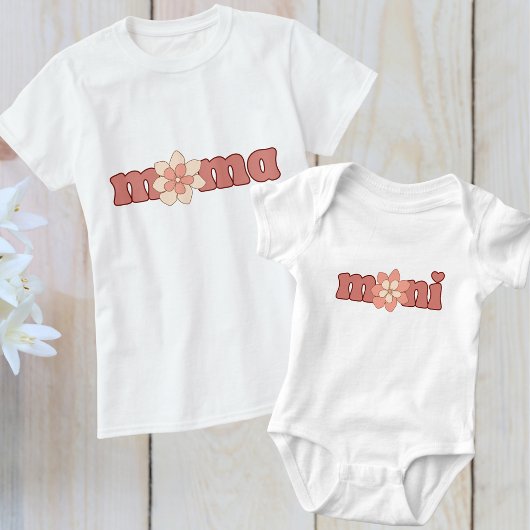 Bewerkbare Kleuren Mama met Bloem Matching Mini T-shirt