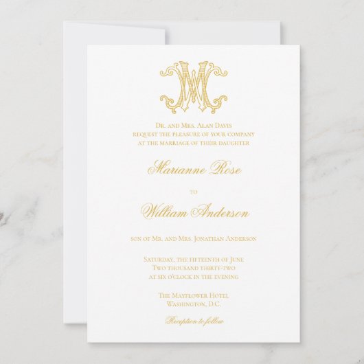 BEWERKBARE KLEUREN MW Monogram WM Logo Invitation Kaart (Voorkant)