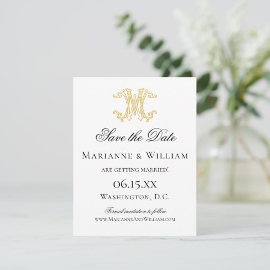 BEWERKBARE KLEUREN MW Monogram WM Monogram uitnodi Save The Date (Staand voorkant)