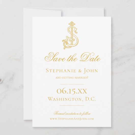 BEWERKBARE KLEUREN SJ Monogram JS Monogram Uitnodi Save The Date (Voorkant)