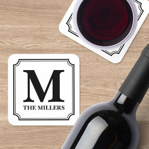 Bewerkbare Kleurfamilienaam / Bar / Diner Monogram Bier Onderzetter