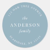 Bewerkbare Kleurfamilienaam Retouradres Modern Ronde Sticker (Voorkant)