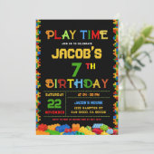 Bewerkbare kleurrijke bouwstenen verjaardagsfeest kaart (Staand voorkant)