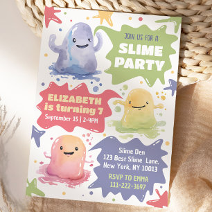 Bewerkbare kleurrijke Slime Party Invitation Sjabl Kaart