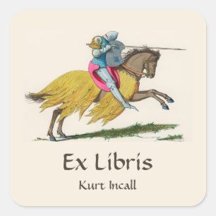 Bewerkbare  Knight op een Horse Bookplate Vierkante Sticker