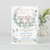 Bewerkbare Koala Twin Boy Douche Kaart (Staand voorkant)