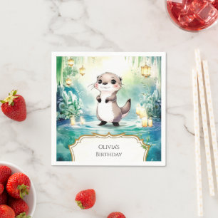 Bewerkbare Lake Otter Verjaardag Servet