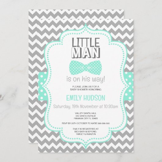 Bewerkbare Little Man uitnodiging (Voorkant / Achterkant)