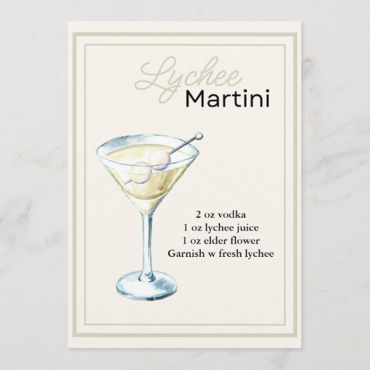 Bewerkbare Lychee Martini Recept Kaart (Voorkant)