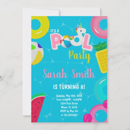 Bewerkbare Magische Zomer Zwemfeest Uitnodiging (Voorkant)