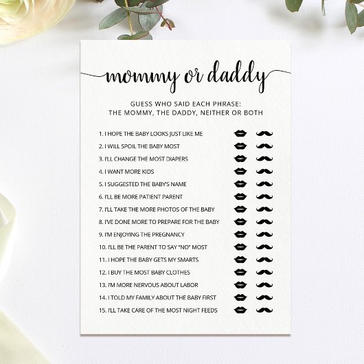 Bewerkbare mama of papa Baby shower spel Kaart