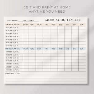Bewerkbare Medication Tracker Printable Downloadba Poster