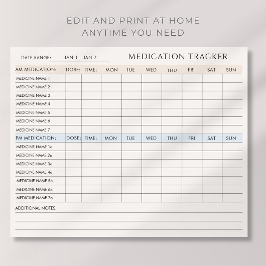 Bewerkbare Medication Tracker Printable Downloadba Poster